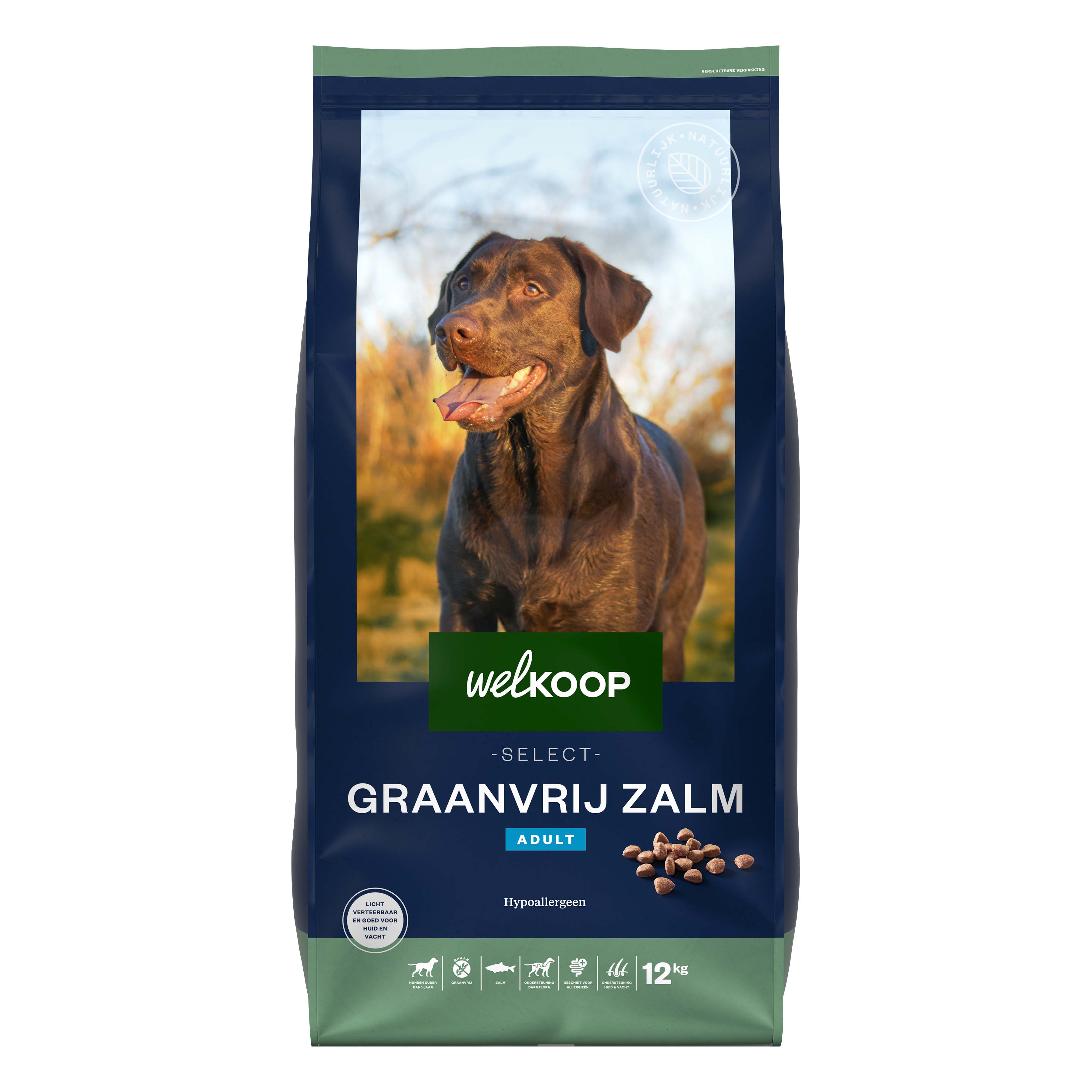 Welkoop Select Adult Krokante brokken - Graanvrij - Hondenvoer - 12 Kilogram - zalm