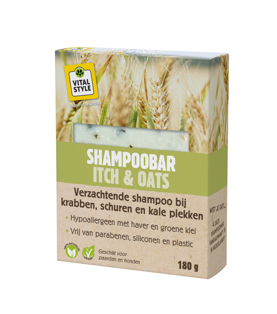 Vitalstyle Shampoobar Itch & Oats - Paardenshampoo - 180 Gram - Olijfgroen