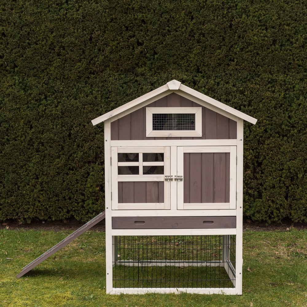 Konijnenhok Amalie - Whitewash/grijs - 88x70x118 cm