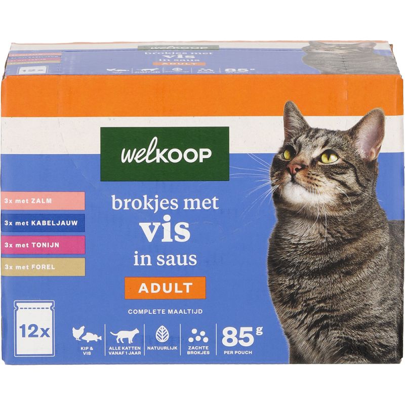 Welkoop Pouch Brokjes in Saus - Kattenvoer - 12x85 gram - 150 Gram - vis