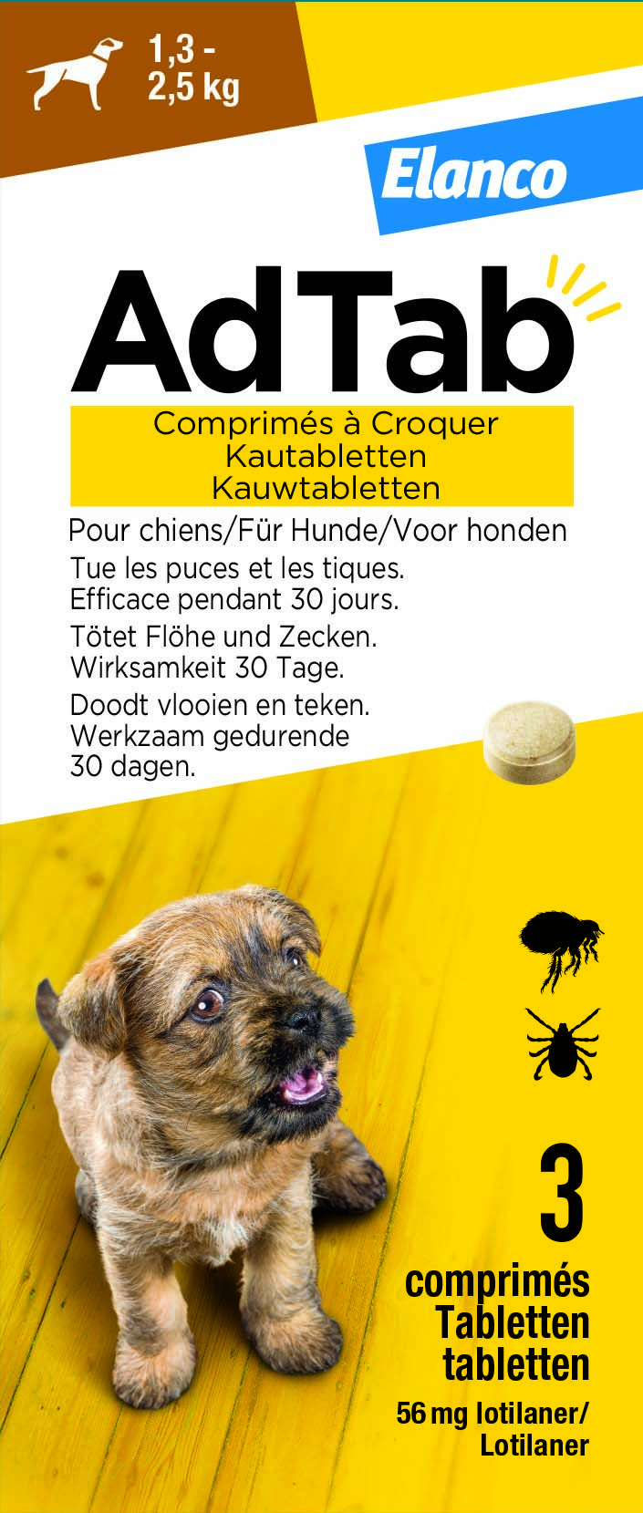 AdTab Kauwtablet - Anti Vlooien en teken - Hond - 3 Stuks - XXS