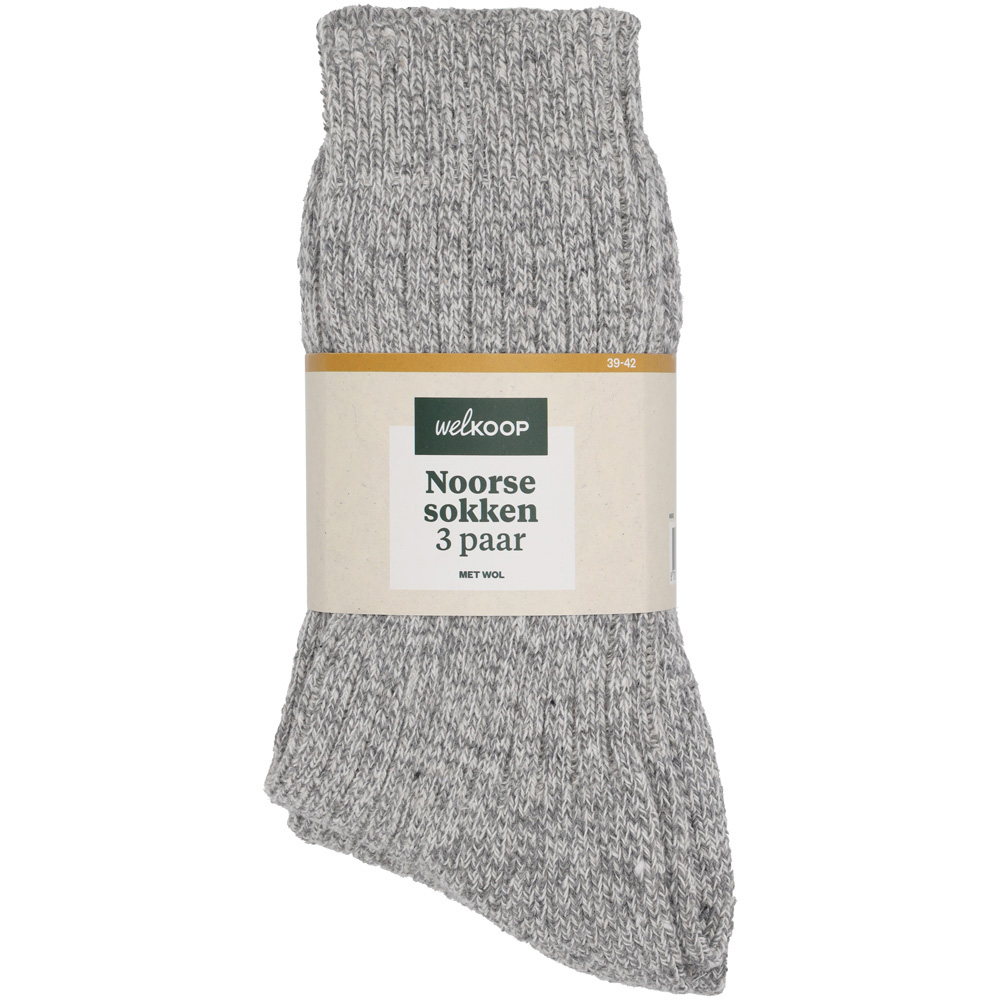 Welkoop - Noorse werksokken  3- pack - Grijs - 35-38