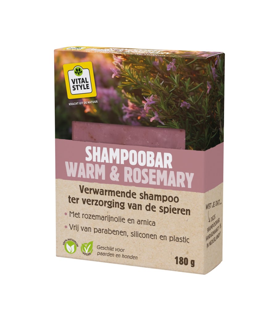 Vitalstyle Shampoobar Warm & Rosemary - Paardenshampoo - 180 Gram - Roze