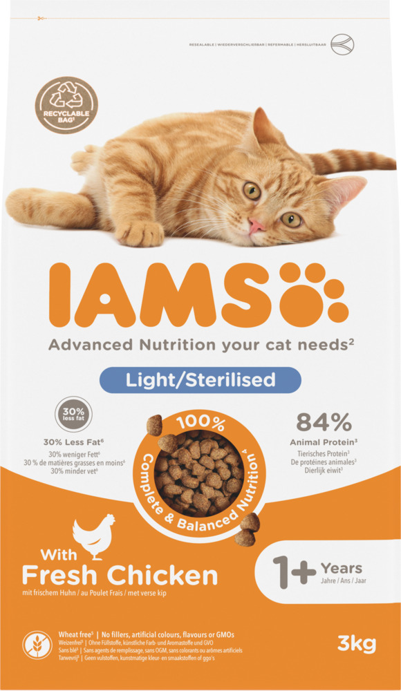 IAMS Light/Sterilised - Kattenvoer - 3 Kilogram - kip