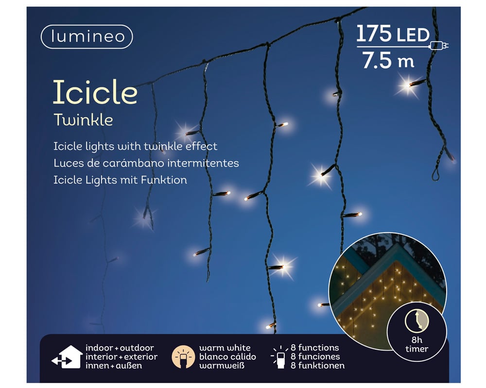 Lumineo Twinkelend - IJspegelverlichting - 175 - Warm wit - 75 cm