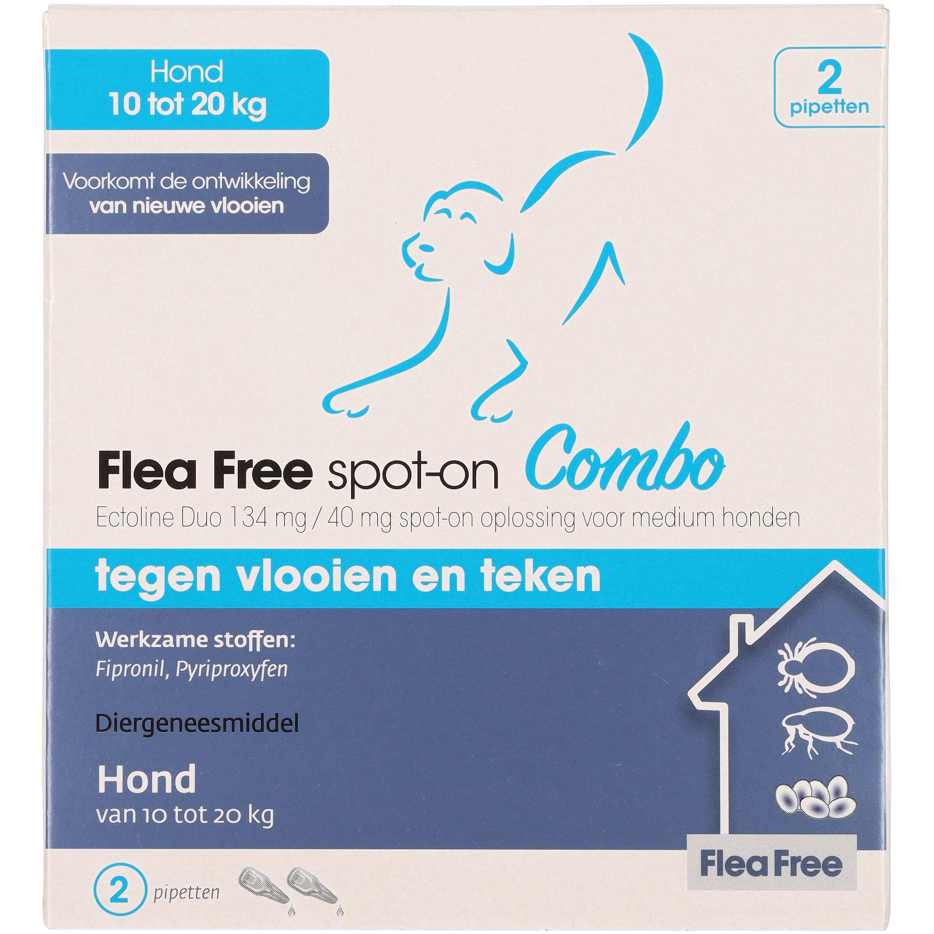 Flea Free Spot-On Combo - Pipetten - Anti vlooien en teken Hond - 2 Stuks - M