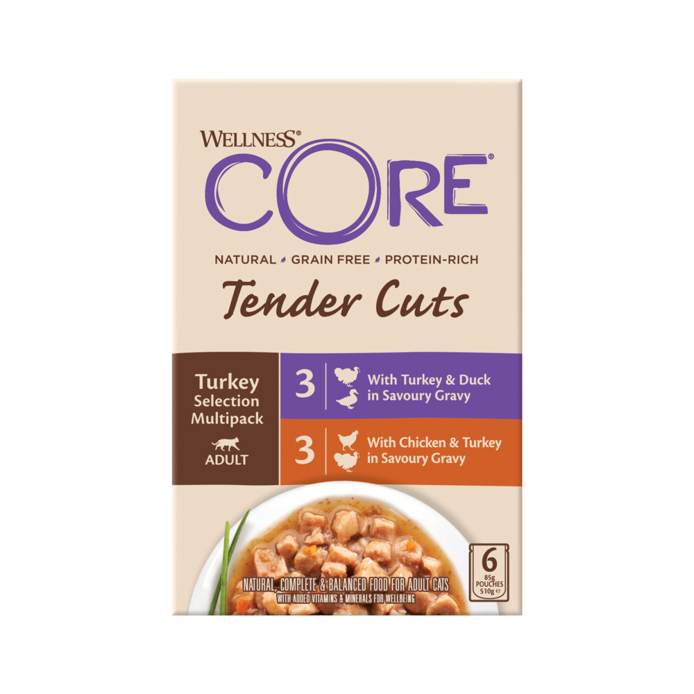 Wellness Core Tender Cuts - Kattenvoer - 6x85 gram - 85 Gram - kip, kalkoen