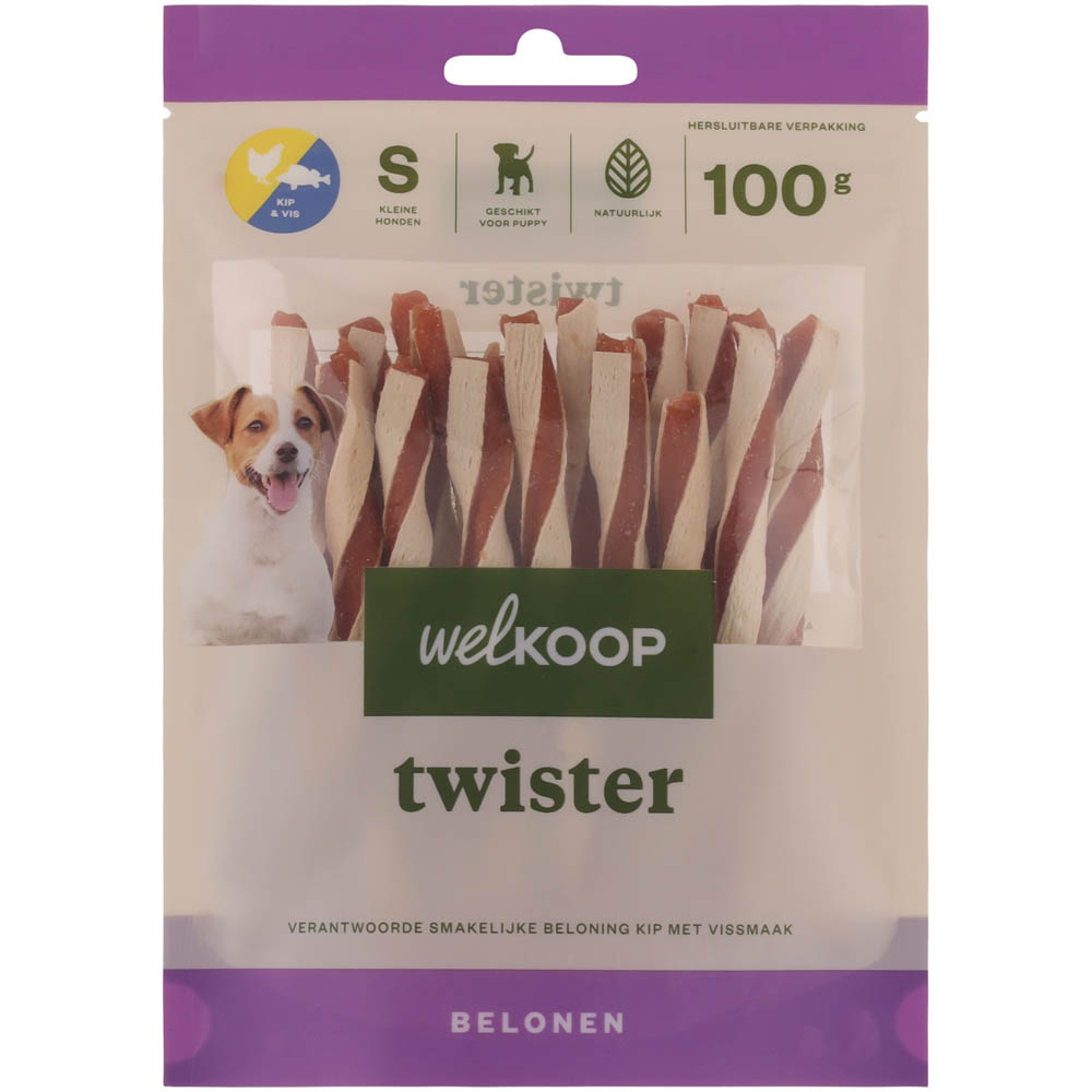 Welkoop Twister - Hondensnack - 100 Gram - vis, kip - XS