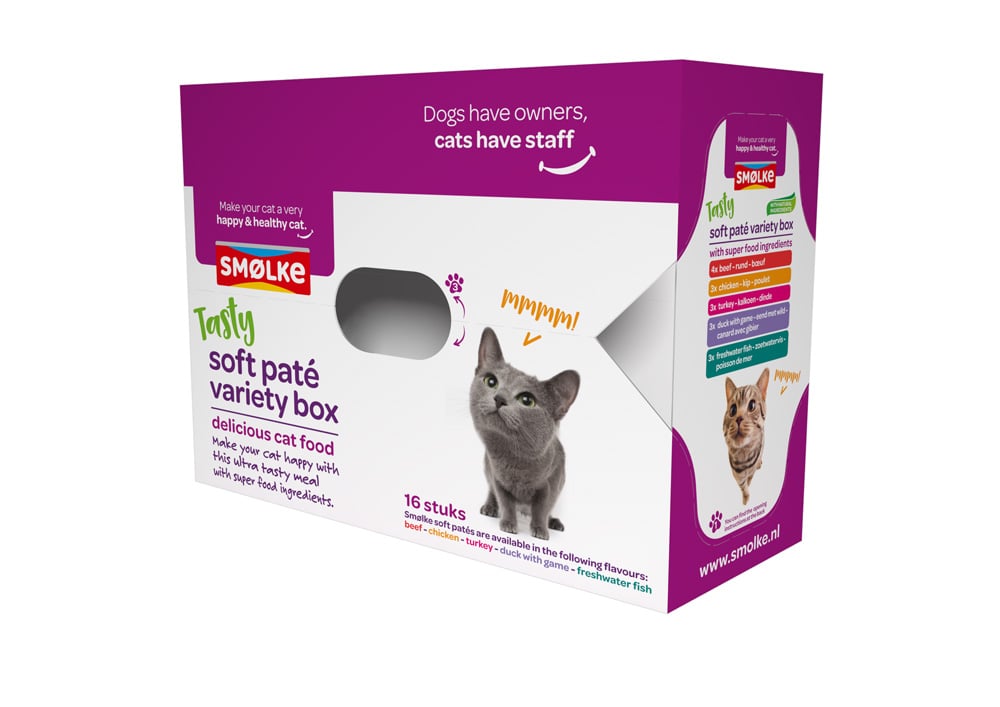 Smölke Soft Paté Variety box - Kattenvoer - 16x80 gram - 1280 Gram - eend, vis, kip