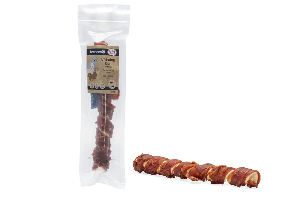 Beeztees Kauwtwister - Hondensnack - 1 Stuks - eend, rund - L