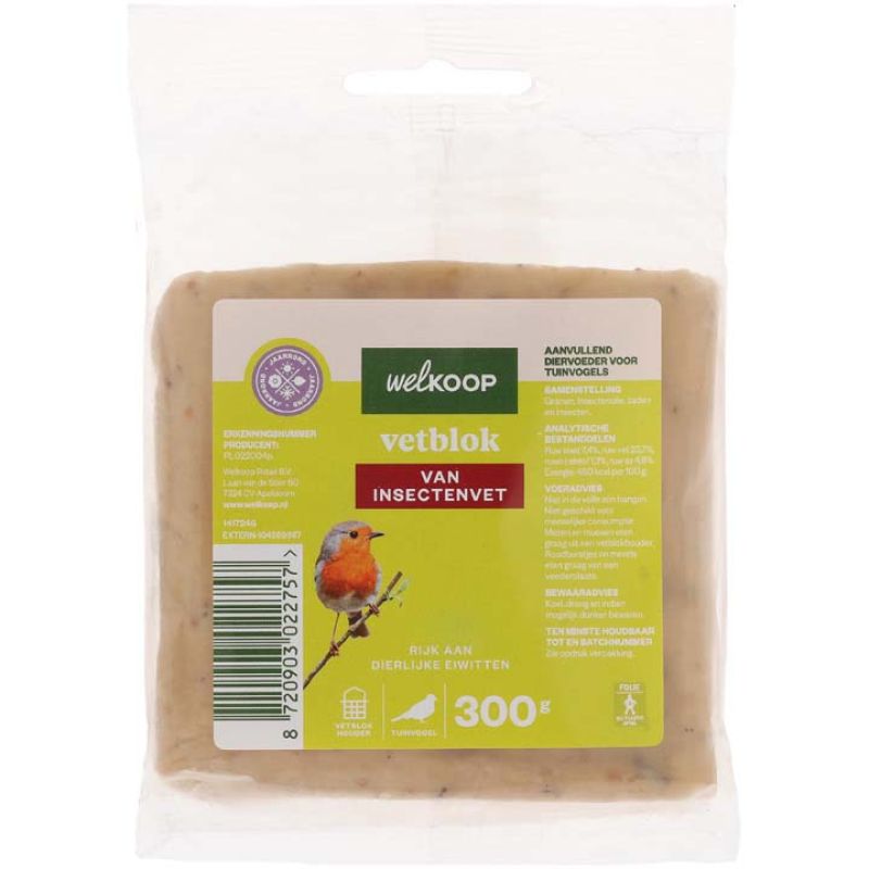 Welkoop - Vetblok met Insectenvet - Tuinvogelvoer - 300 Gram - insecten