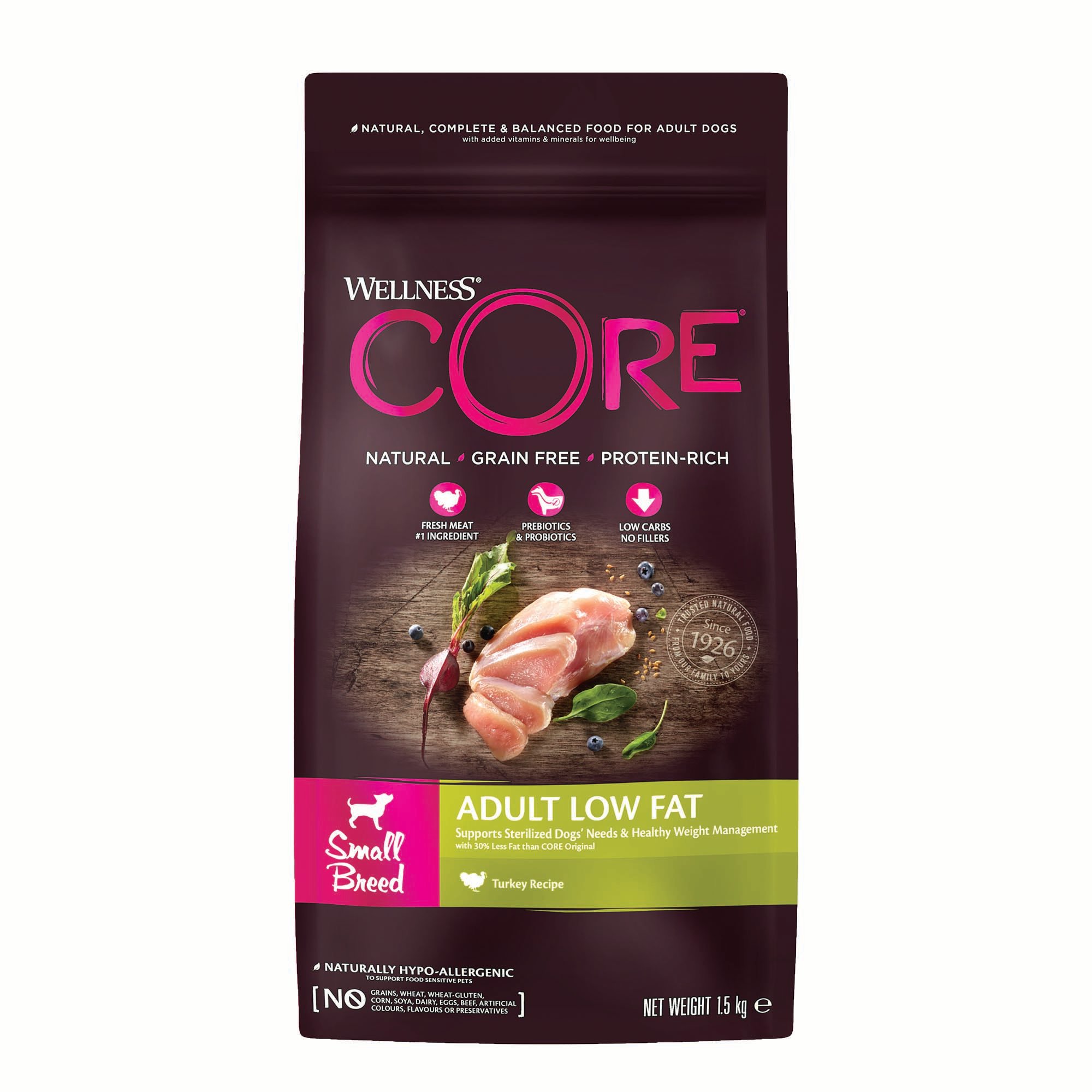 Wellness CORE Adult Low Fat Small-Breed - Hondenvoer - 1.5 Kilogram - kip