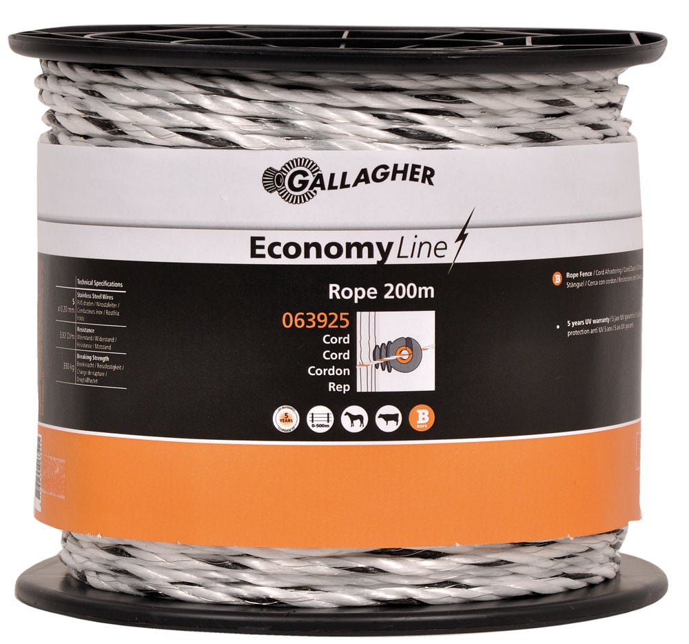 Gallagher EconomyLine - Cord - 16.2 cm - 200 Meter - Wit - 20 cm - 20000 cm Gallagher EconomyLine - Cord - 16.2 cm - 200 Meter - Wit - 20 cm - 20000 cm