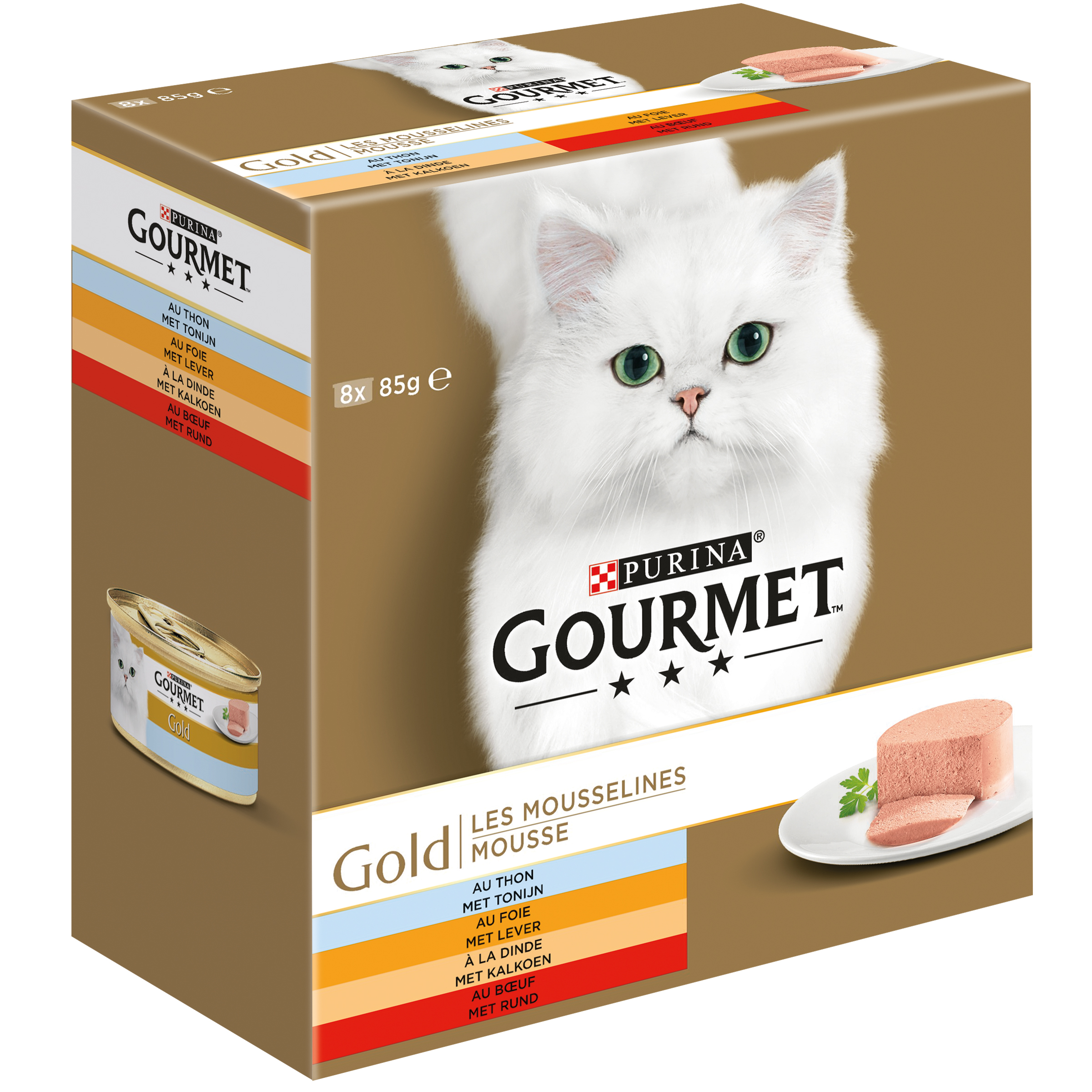 Gourmet Gold Mousse - Kattenvoer - 8x85 gram - 680 Gram - kalkoen, rund, tonijn