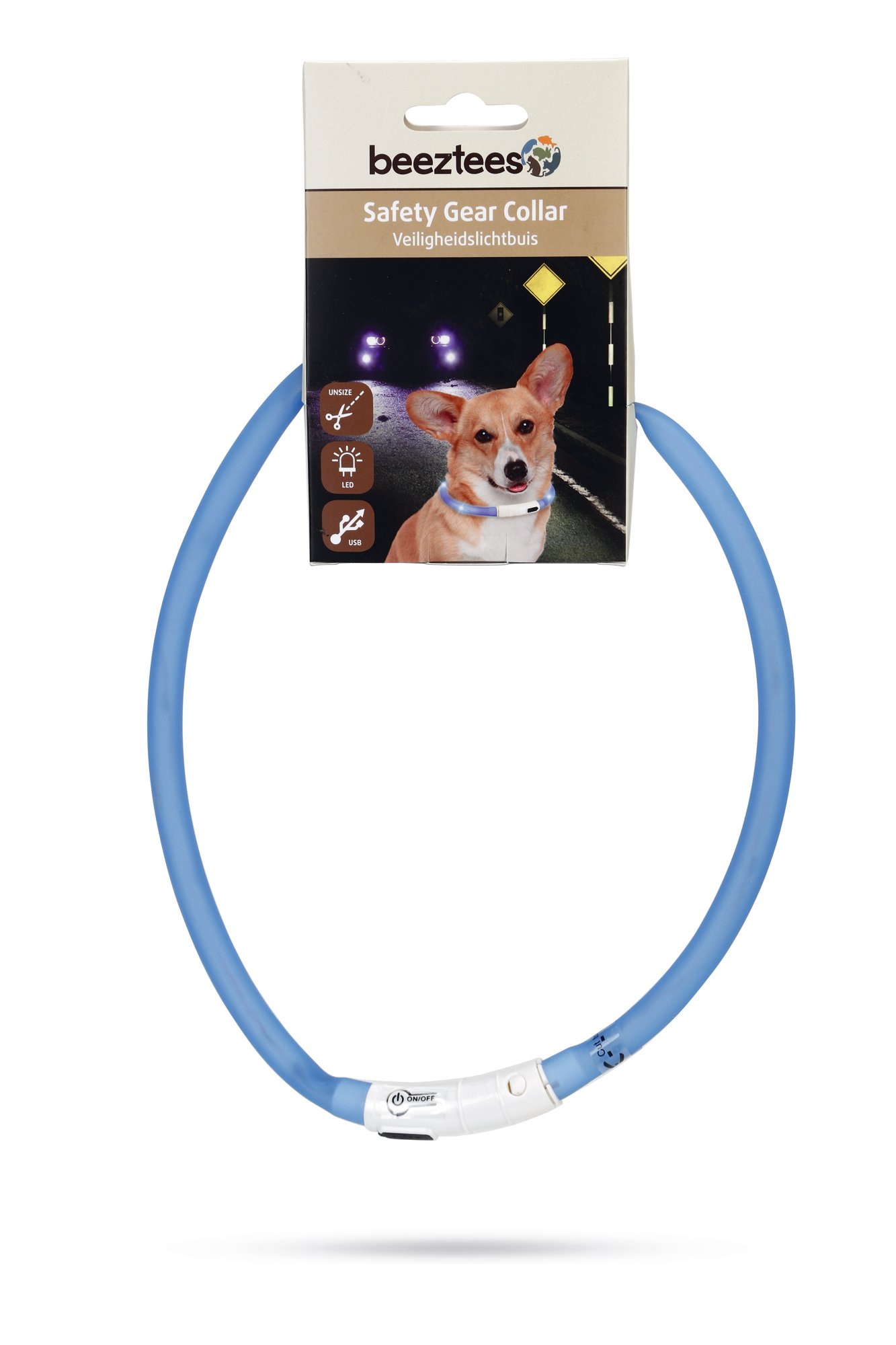 Beeztees Dogini USB - Lichtgevende Halsband  - Hond - blauw - 70 cm