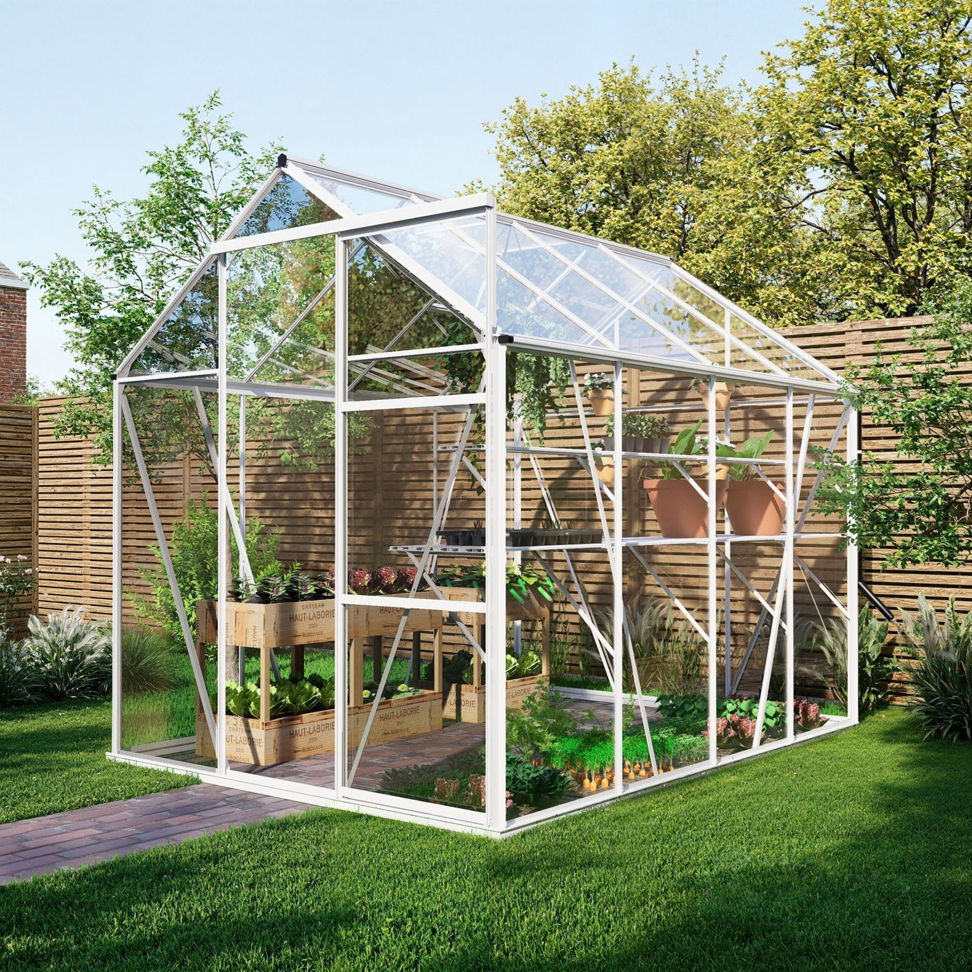 Royal Well Kate II Full Options - Tuinkas - Wit - 217x192x253 cm - Veiligheidsglas Royal Well Kate II Full Options - Tuinkas - Wit - 217x192x253 cm - Veiligheidsglas