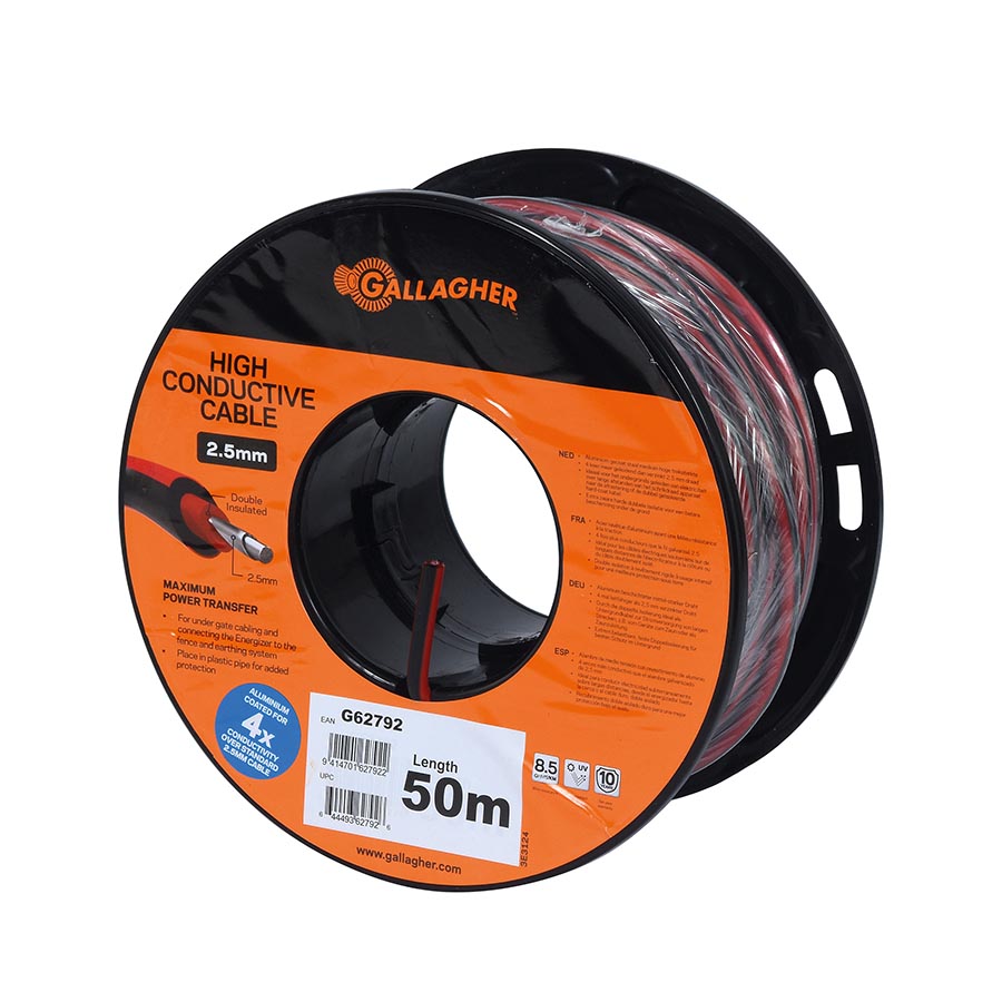 Gallagher XL 2.5mm - Grondkabel - 12.5 cm - 50 Meter - Zwart - 25.5 cm - 5000 cm