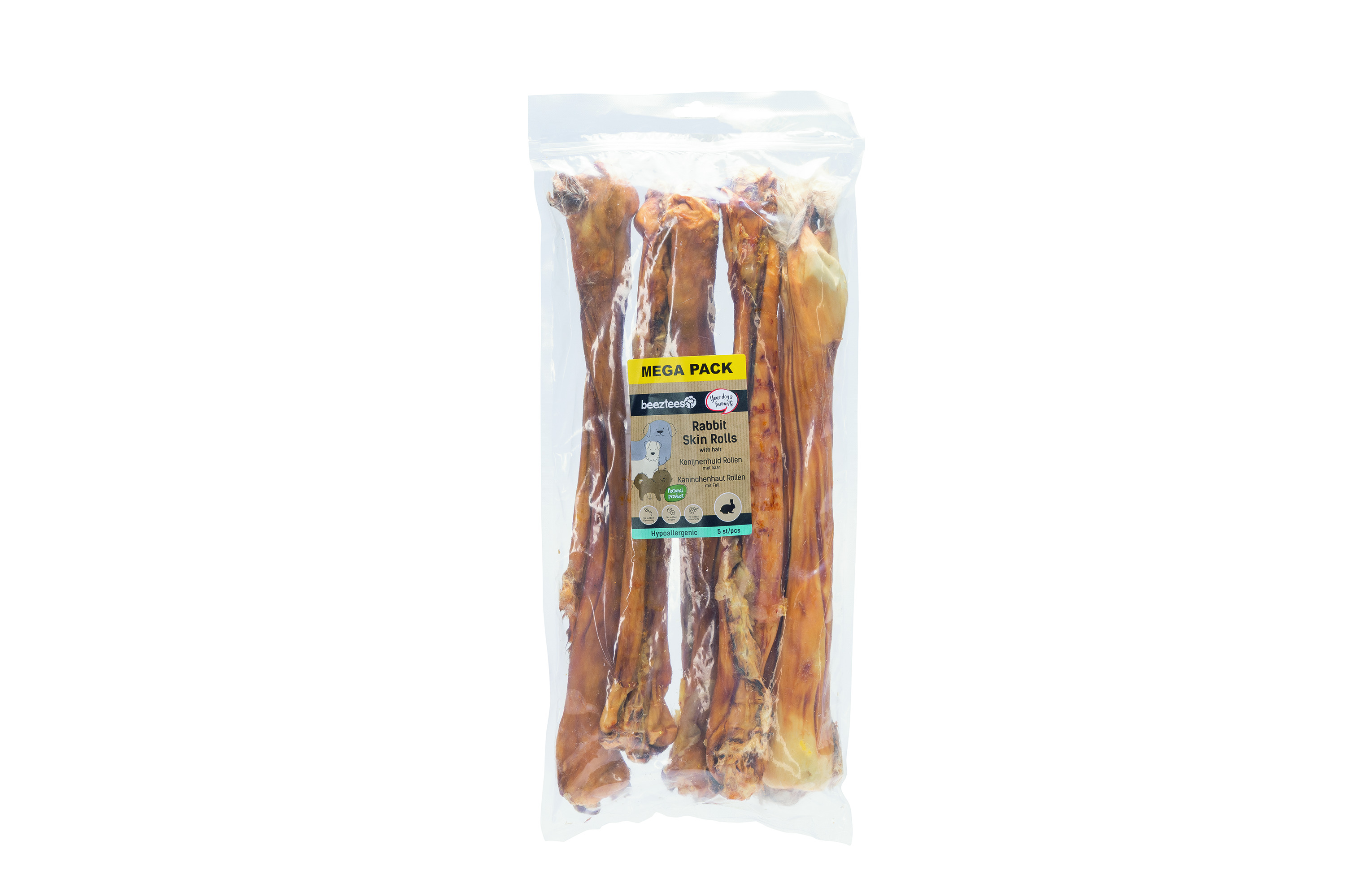 Beeztees Konijnenhuid Rol met haar - Hondensnack - 5 Stuks