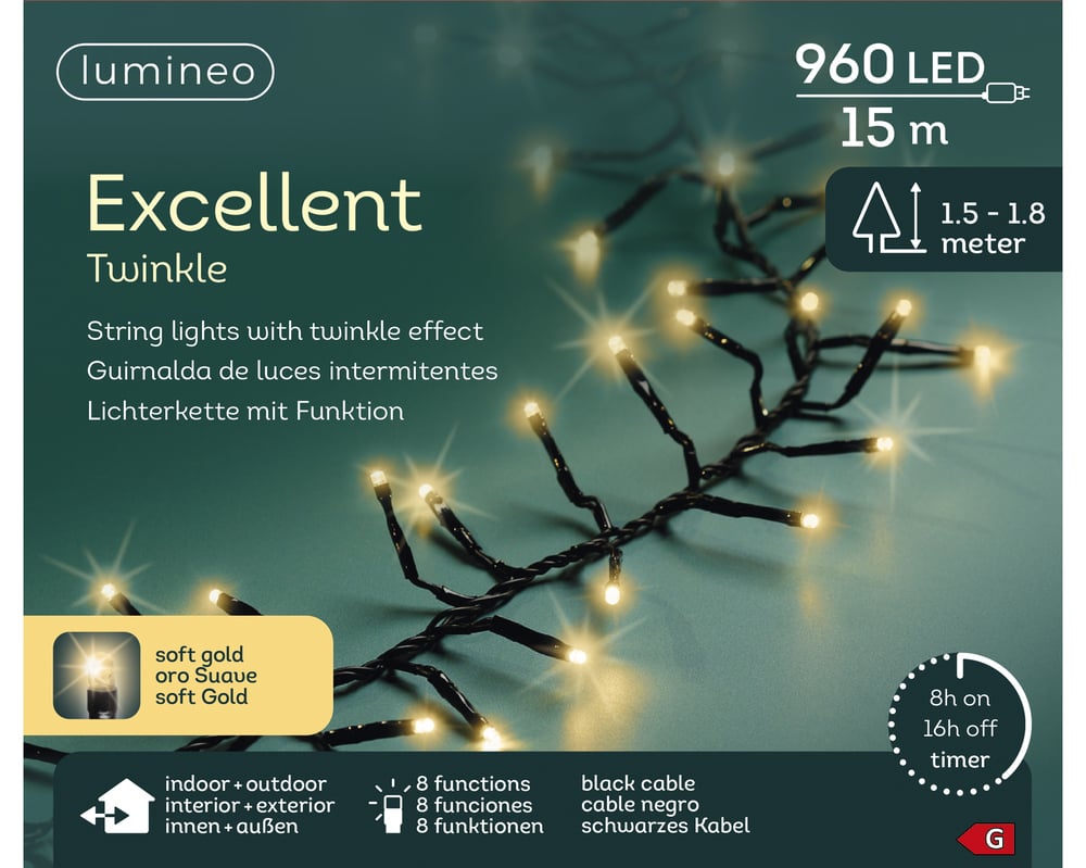 Lumineo LED Excellent - Clusterverlichting - 960 - Warm wit - 1500 cm Lumineo LED Excellent - Clusterverlichting - 960 - Warm wit - 1500 cm