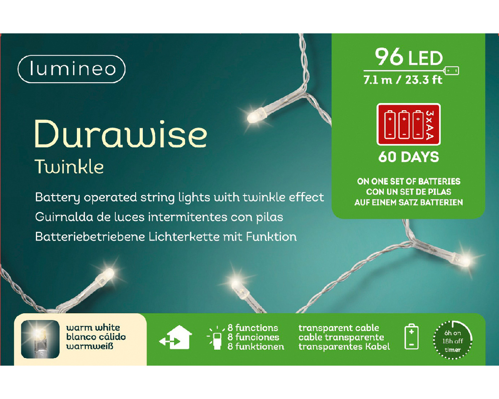 Lumineo Durawise Twinkelend - Batterijverlichting - 96 - Warm wit - 710 cm