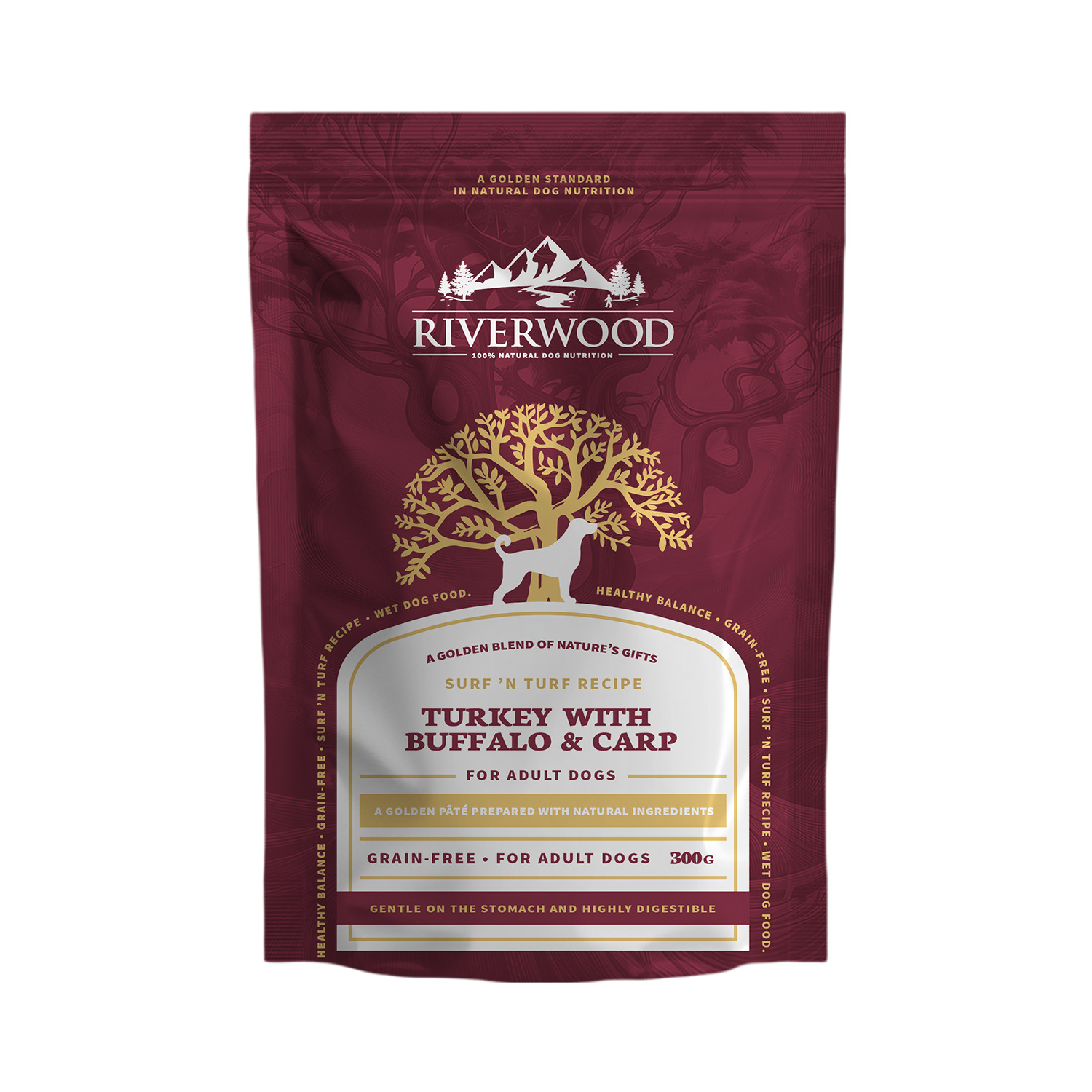 Riverwood Pounch Adult - Graanvrij - Hondenvoer - 300 Gram - Kalkoen | buffel Riverwood Pounch Adult - Graanvrij - Hondenvoer - 300 Gram - Kalkoen | buffel