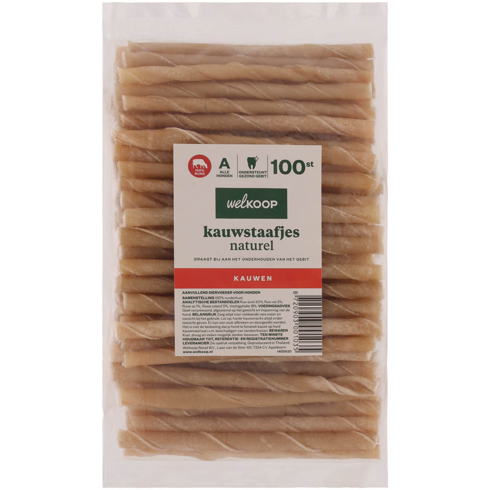 Welkoop - Kauwstaafjes Naturel - 100 Stuks - rund