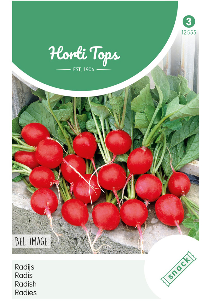 Hortitops Radijs Raphanus sativus Bel Image, Ronde Rode Kortlof - Groentezaden