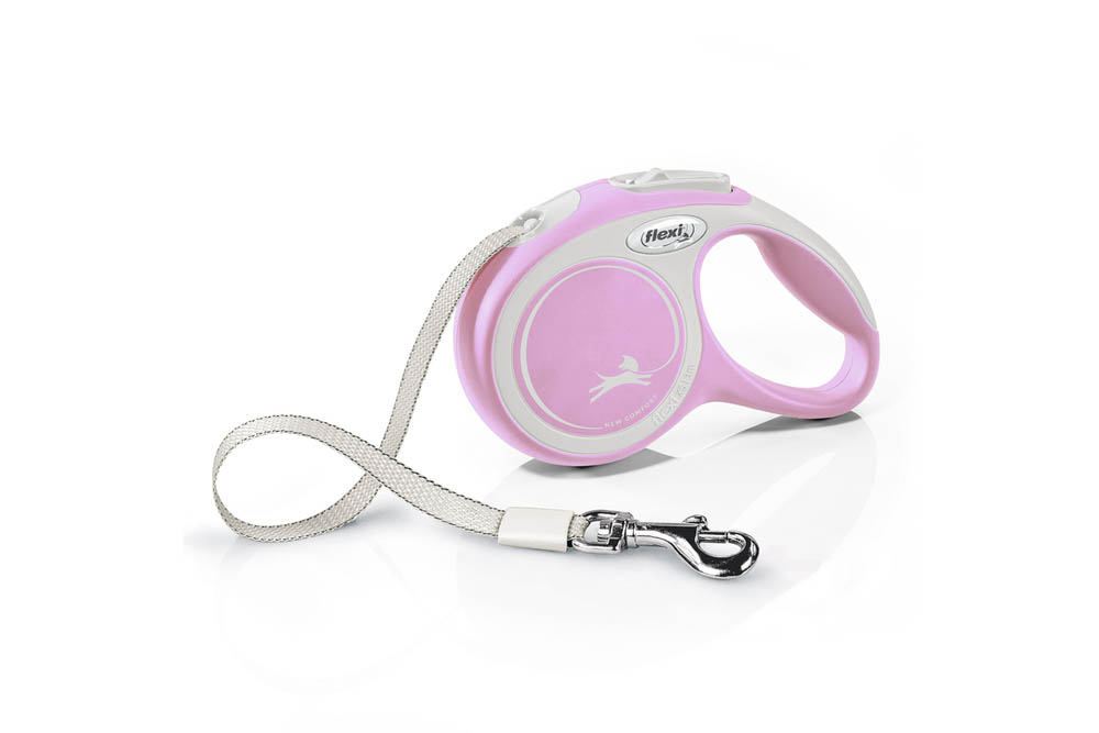Flexi New Confort Tape - Rollijn - Hondenriem - roze - XS - 300 cm