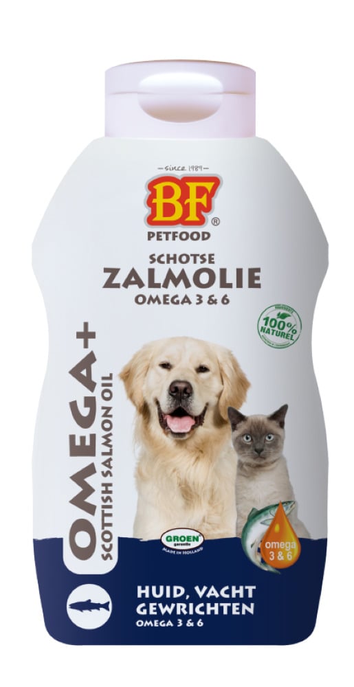 BF Petfood Zalmolie - Huid, Vacht, Gewrichten - Hond en Kat - 500 Milliliter - Zalm