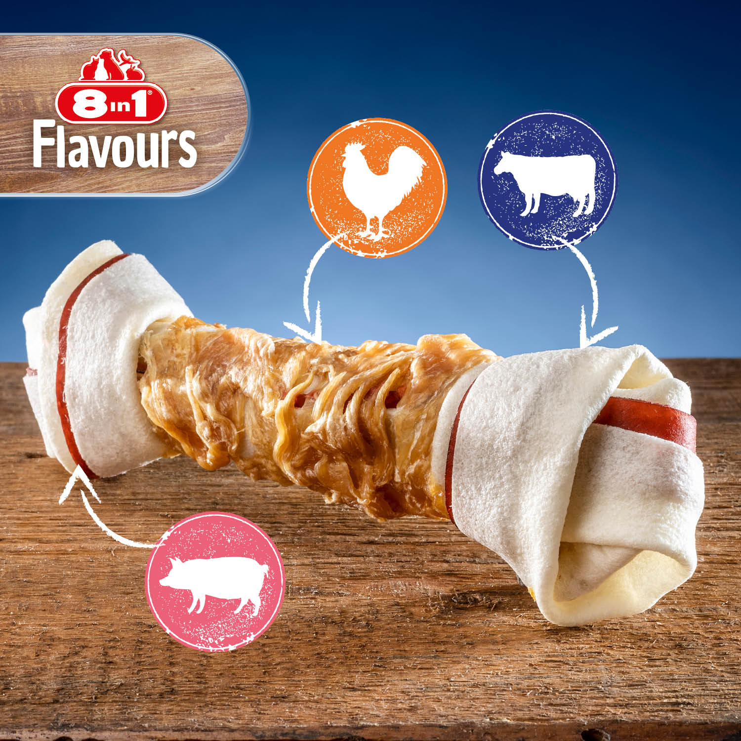 8in1 Triple Flavour Kauwbot - Hondensnack - 1 Stuks - kip, rund - L