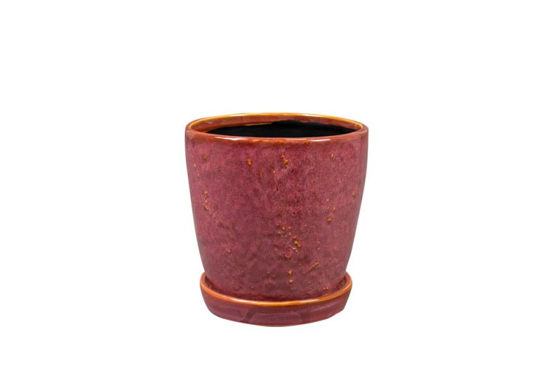 TS COLLECTION Vivi - Bloempot met schotel - Rood - 14 cm