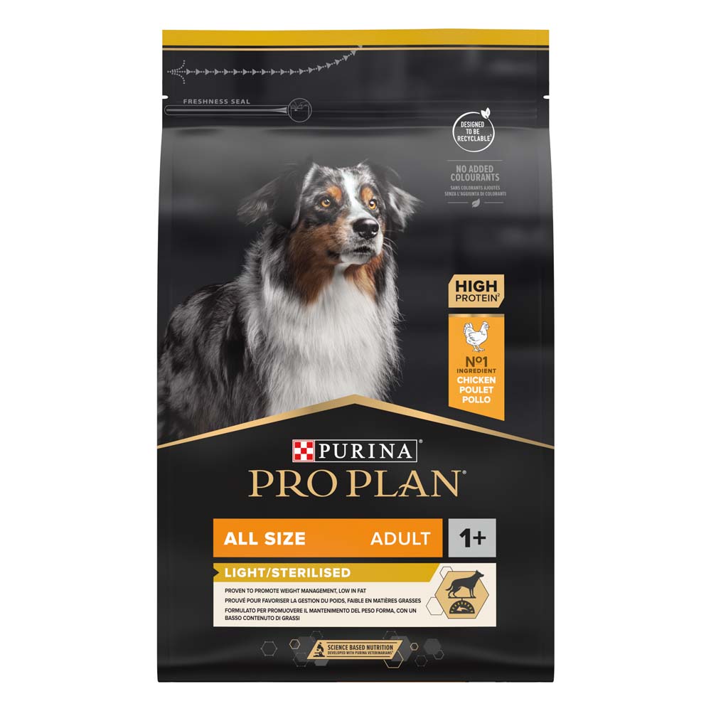 PRO PLAN Light/Sterilised Adult All Size - Hondenvoer - 3 Kilogram - kip