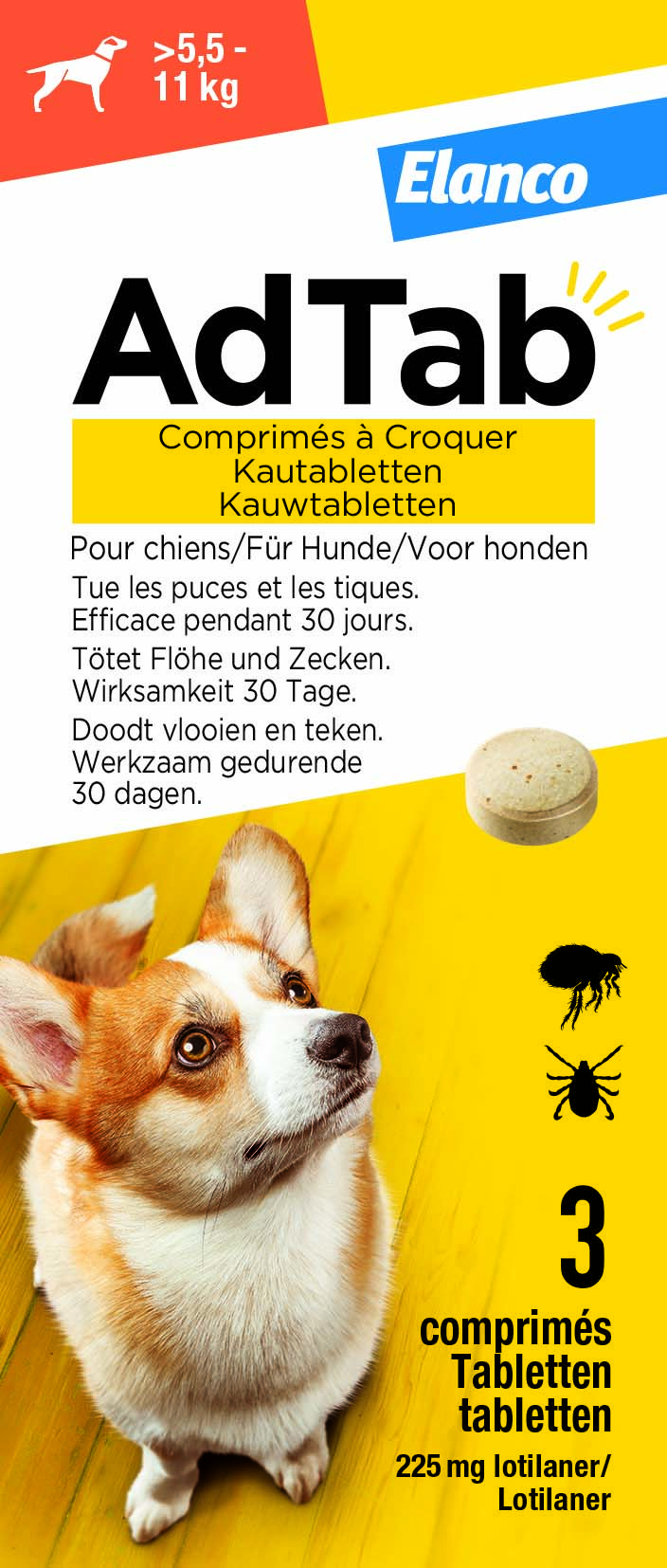 AdTab Kauwtablet - Anti Vlooien en teken - Hond - 3 Stuks - S