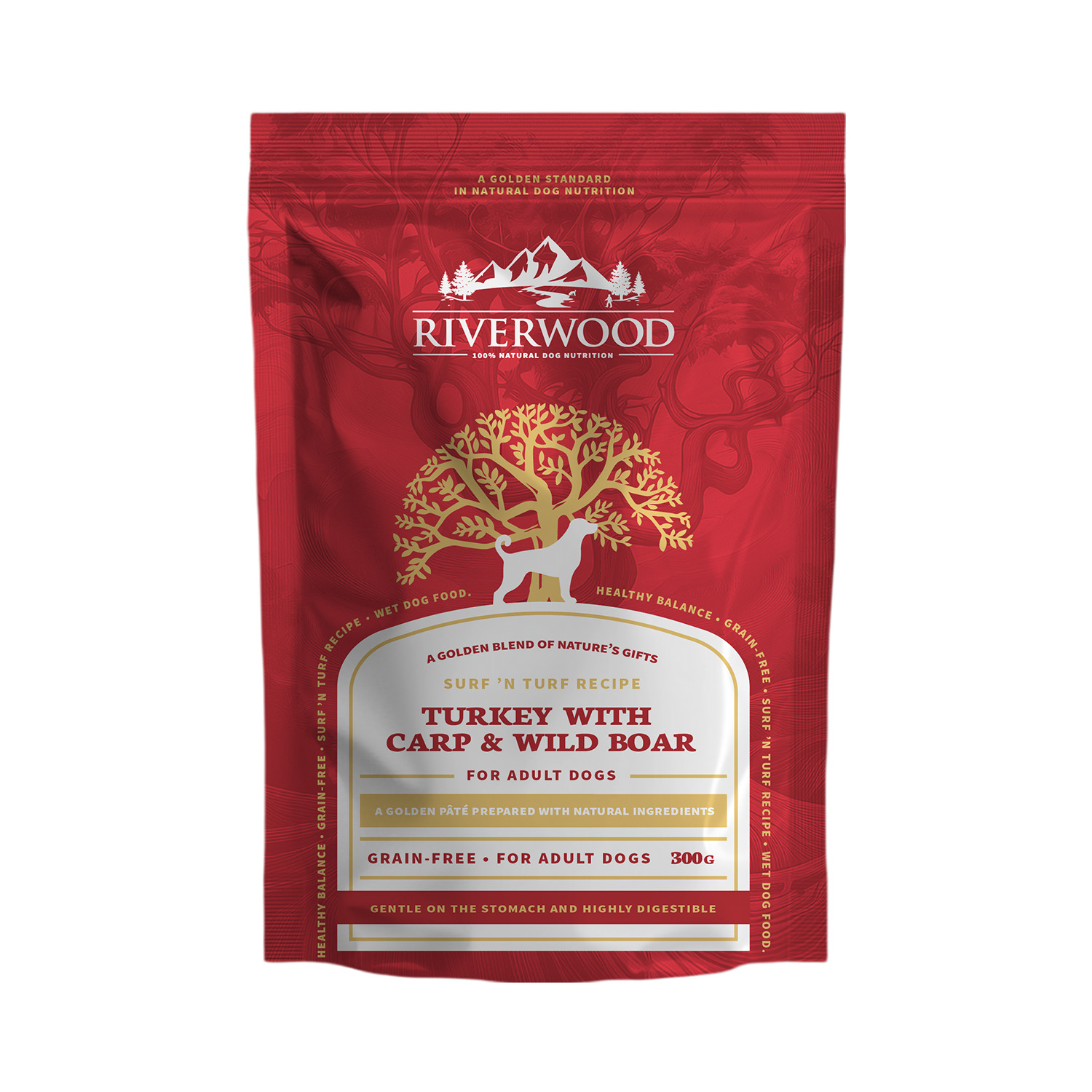 Riverwood Pounch Adult - Graanvrij - Hondenvoer - 300 Gram - Kalkoen | wild zwijn Riverwood Pounch Adult - Graanvrij - Hondenvoer - 300 Gram - Kalkoen | wild zwijn
