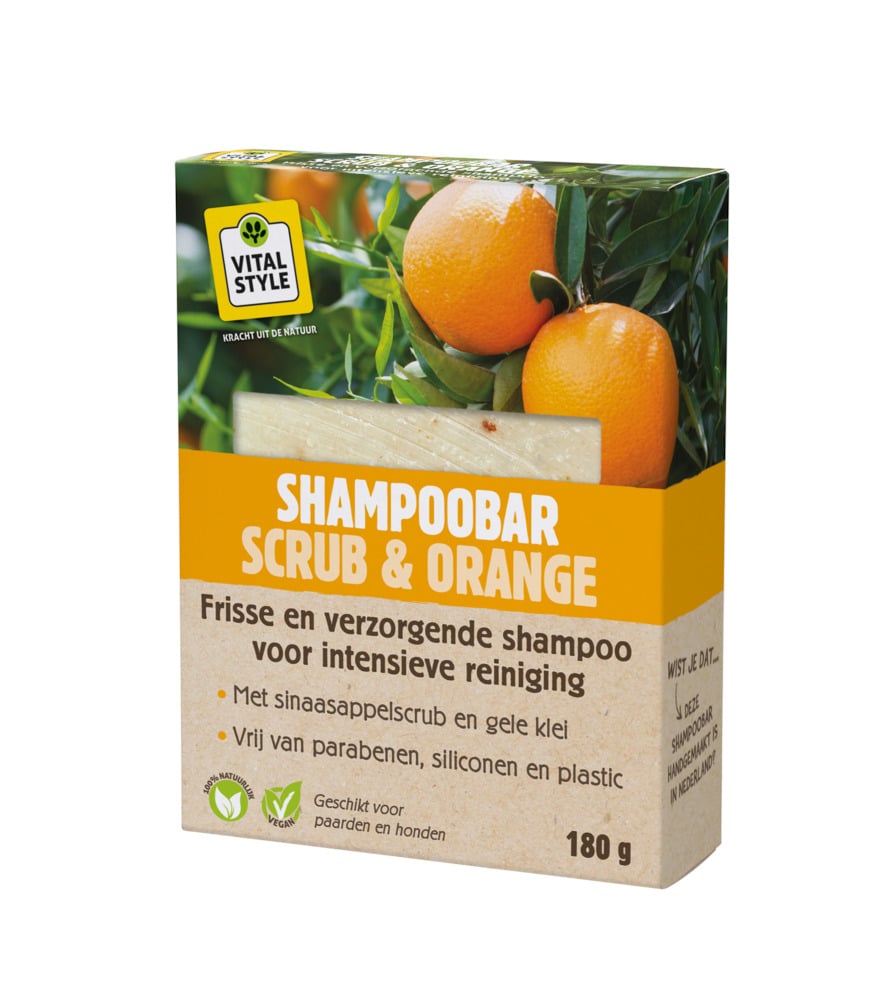 Vitalstyle Shampoobar Orange & Scrub - Paardenshampoo - 180 Gram - Oranje