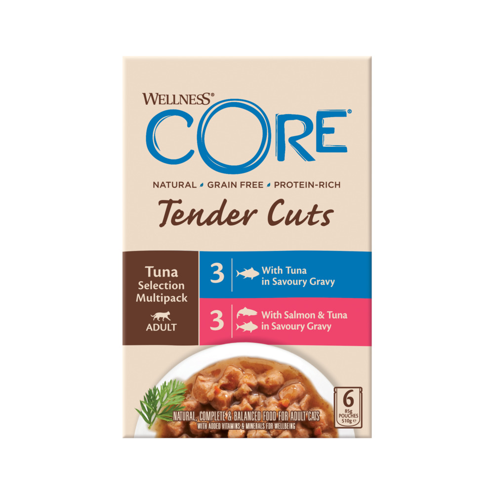 Wellness Core Tender Cuts - Kattenvoer - 6x85 gram - 85 Gram - zalm, tonijn