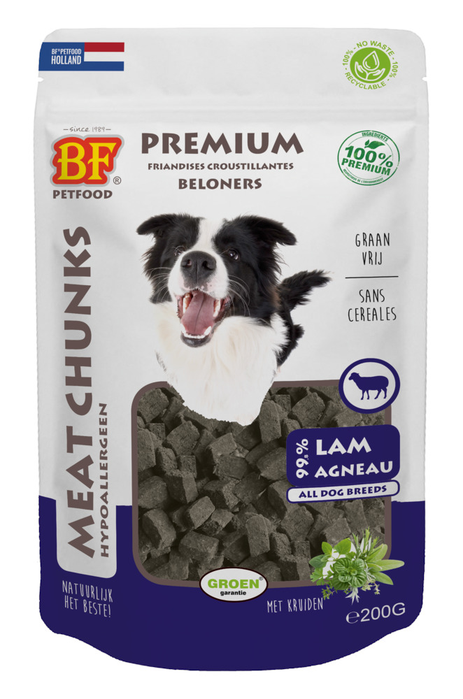 BF Petfood Meat Chunks - Hondensnack - 200 Gram - lam