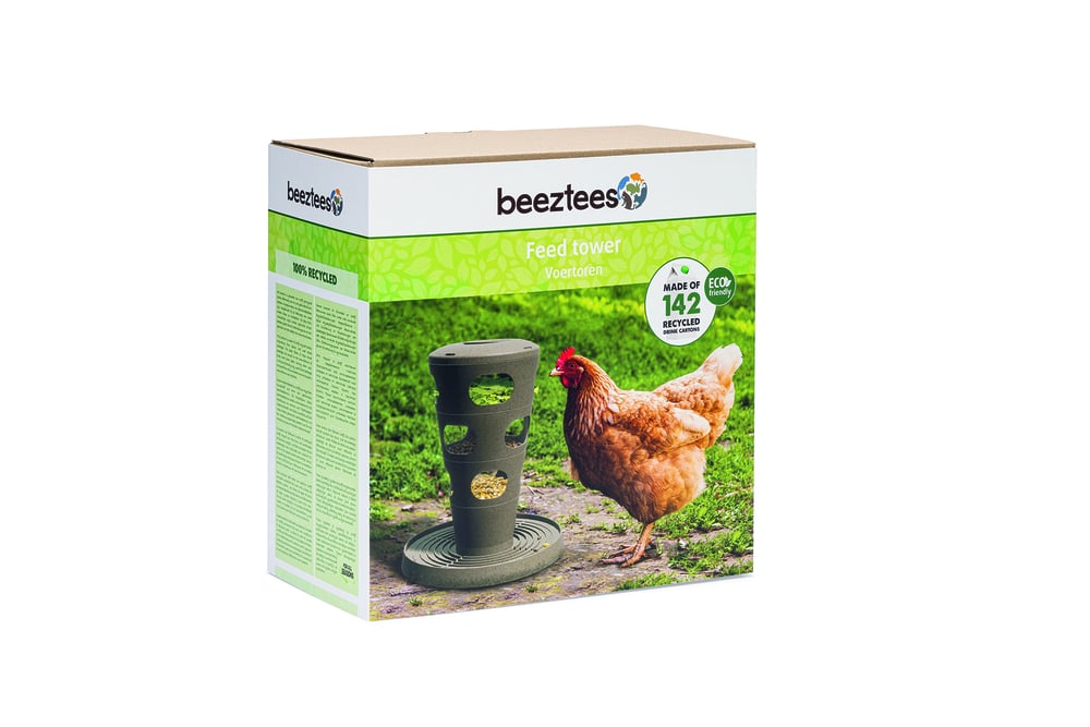 Beeztees Voertoren  - Kippenvoerbak - Grijs Groen - 36x30x30 cm