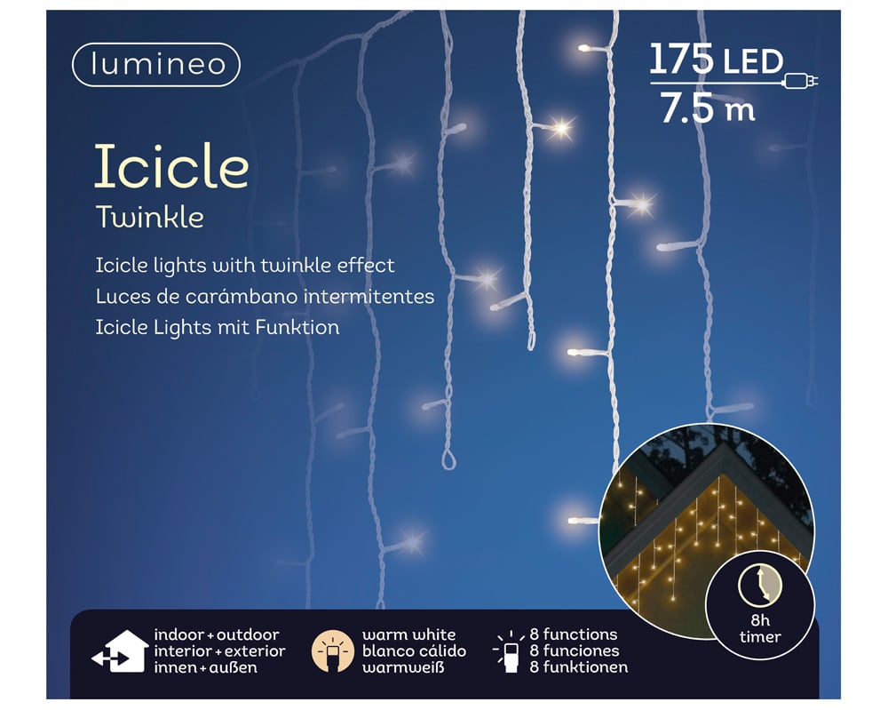 Lumineo Icicle Twinkelend - IJspegelverlichting - 175 - Warm wit - 750 cm Lumineo Icicle Twinkelend - IJspegelverlichting - 175 - Warm wit - 750 cm