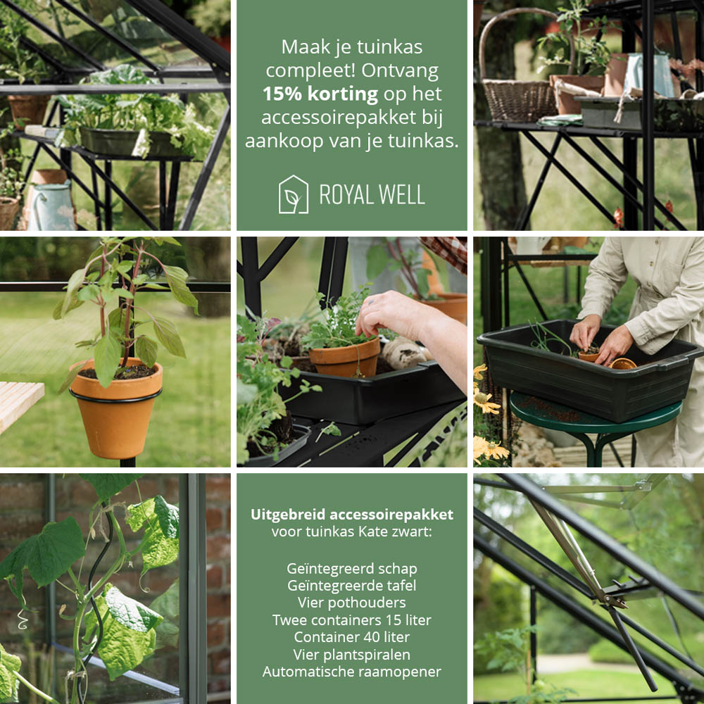 Royal Well Kate III Full Options - Tuinkas - zwart - 217x192x314 cm - Veiligheidsglas