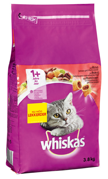 Whiskas 1+ Adult Droge Brokjes - Kattenvoer - 3.8 Kilogram - rund