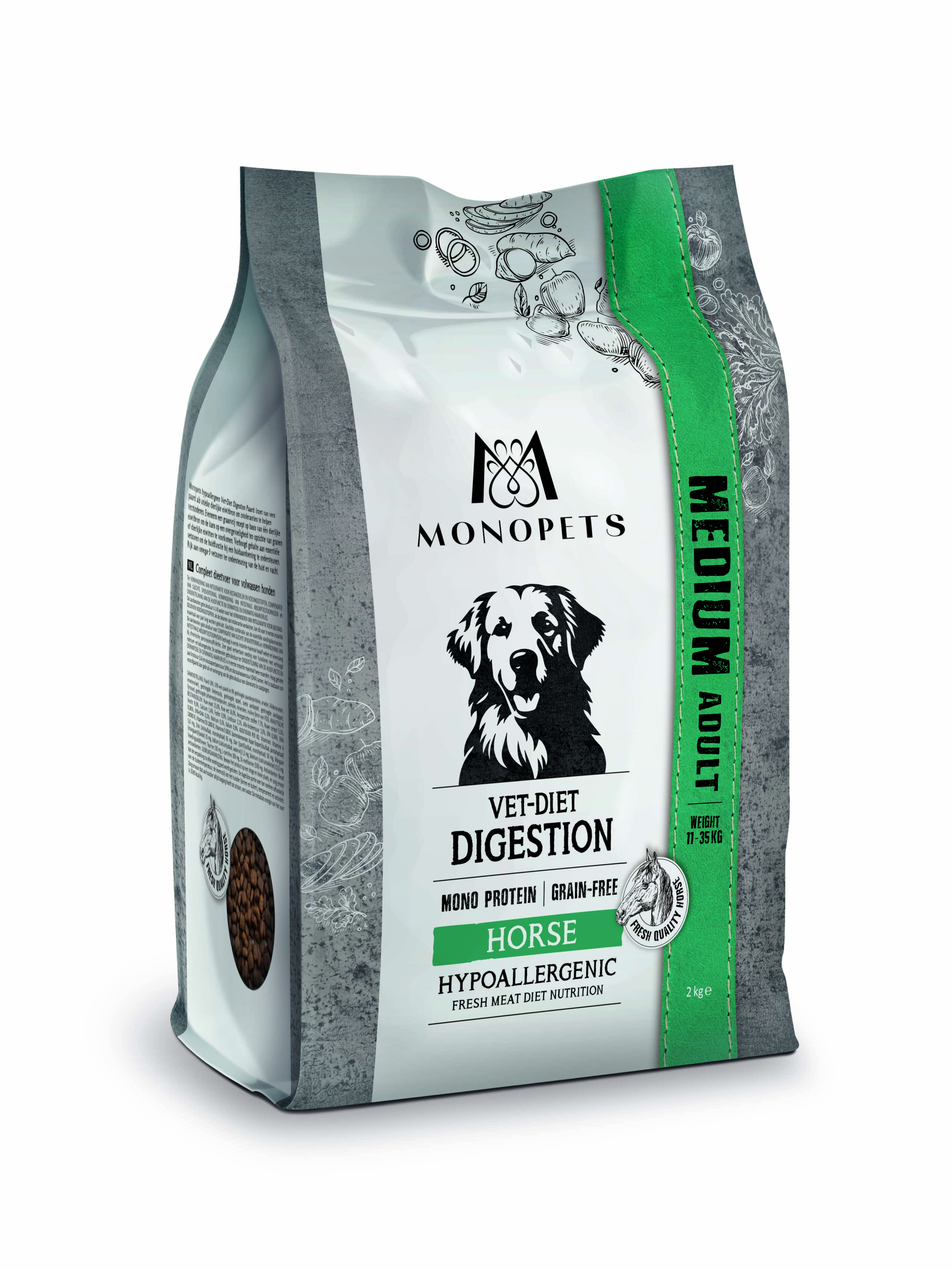 Monopets Medium Vet-Diet Digestion  Hypoallergeen Monoprotein - Hondenvoer - 12 Kilogram - paard