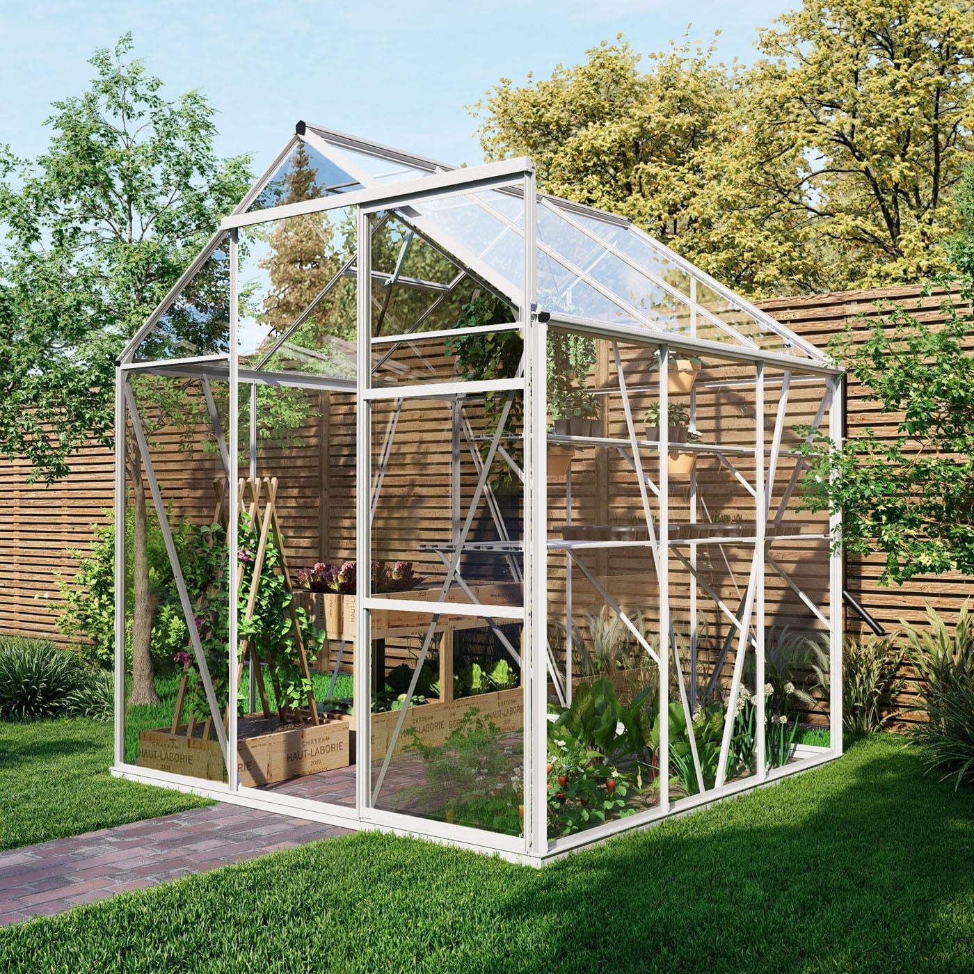 Royal Well Kate I Full Options - Tuinkas - Wit - 217x192x192 cm - Veiligheidsglas Royal Well Kate I Full Options - Tuinkas - Wit - 217x192x192 cm - Veiligheidsglas