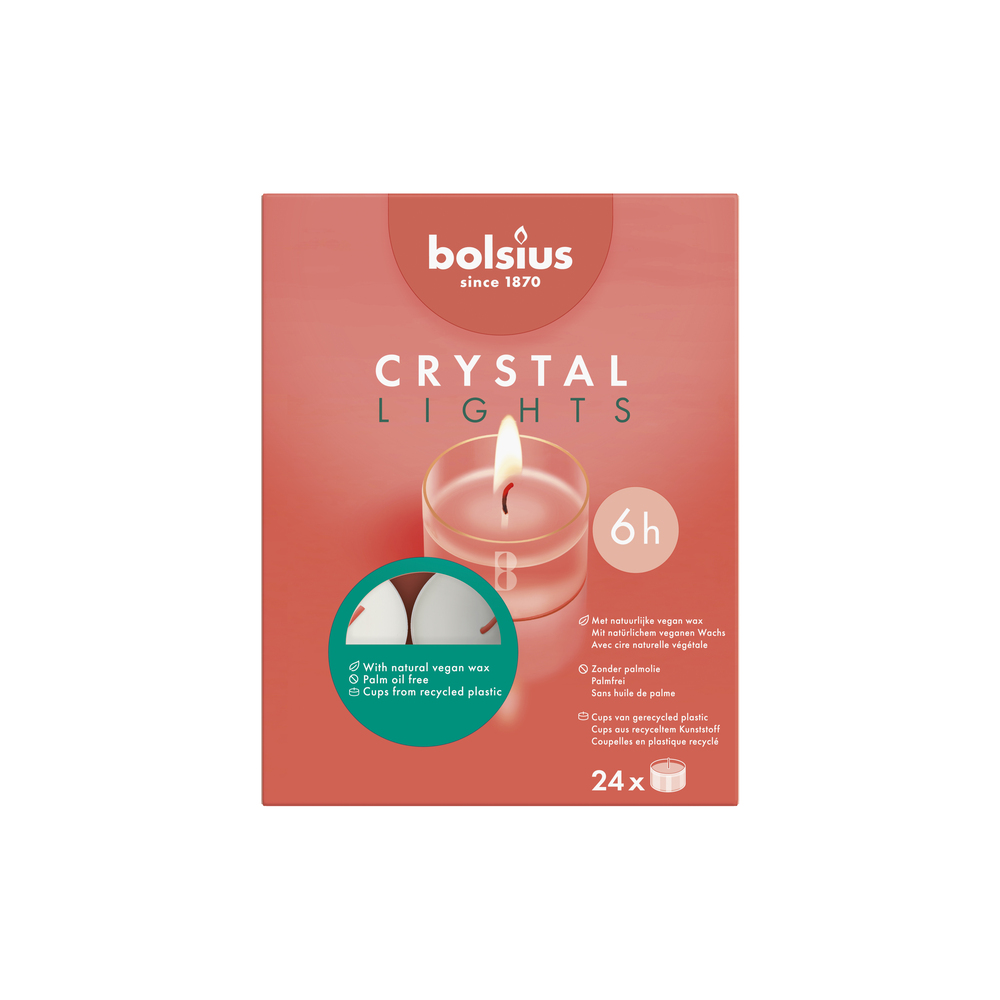 Bolsius Crystal Lights 6u - Waxinelichtjes - 16.2 cm - Wit