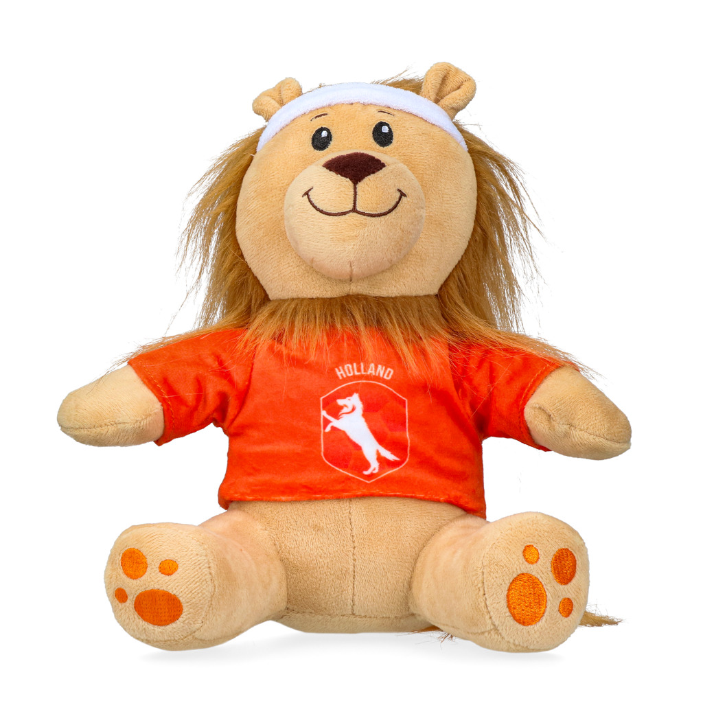 Holland Memvis Leeuw Pluche - Knuffel - Hondenspeelgoed - Oranje - 15x25x28 cm - Medium