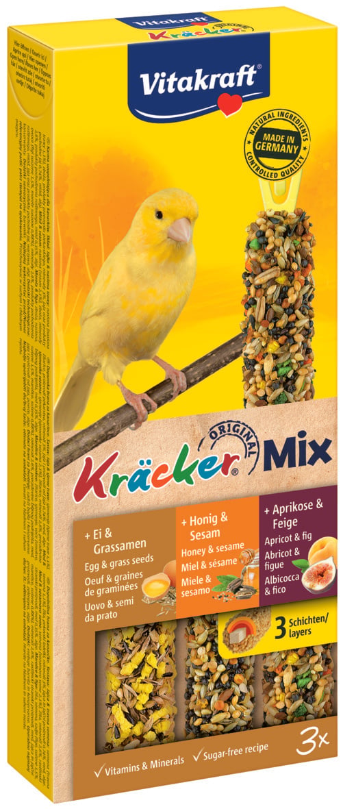 Vitakraft  Combikracker 3 in 1 Kanarie - 3 Stuks - Ei, honing, abrikoos - Snacks
