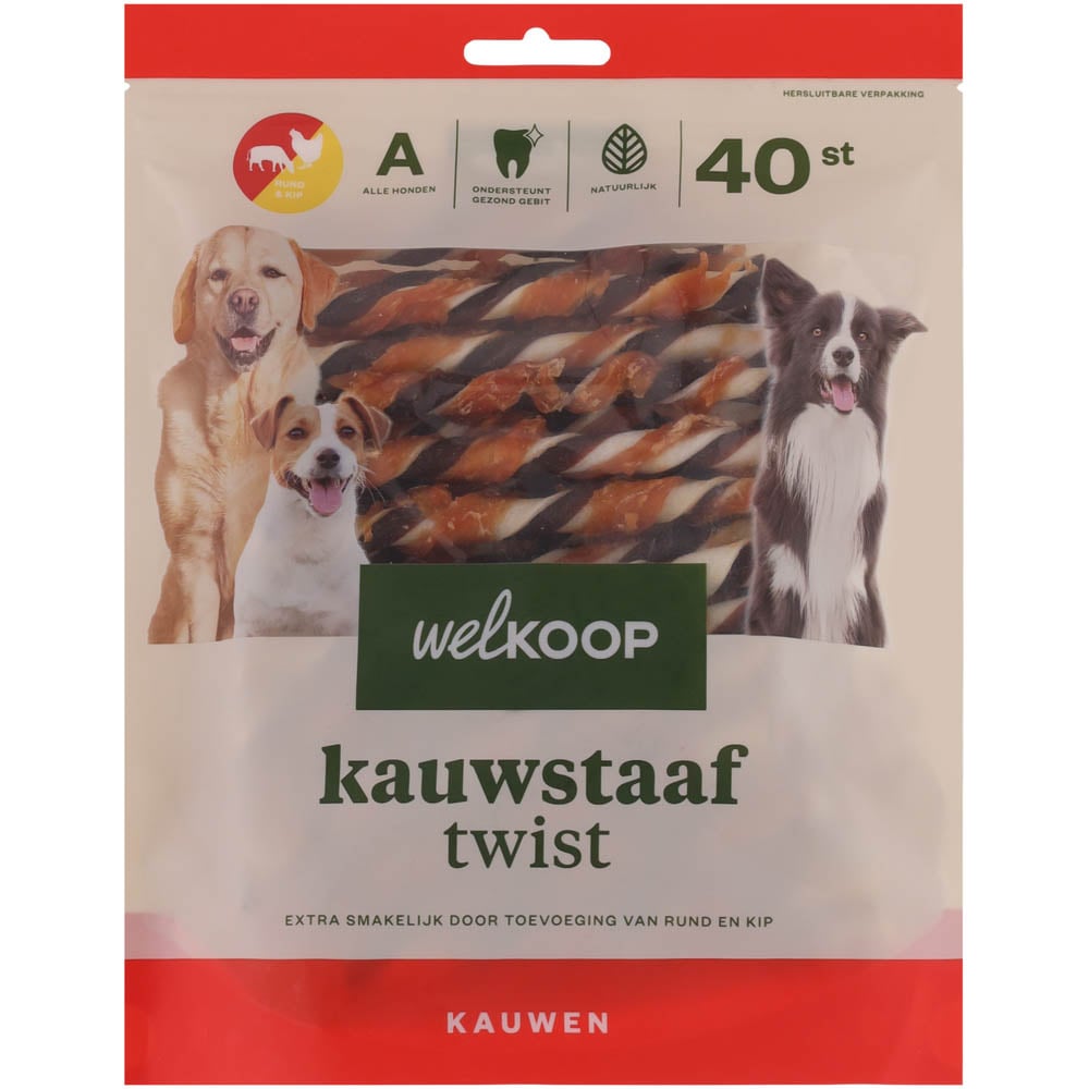 Welkoop - Kauwstaaf Twist - Extra Rund & Kipsmaak - 40 Stuks - kip rijst Welkoop - Kauwstaaf Twist - Extra Rund & Kipsmaak - 40 Stuks - kip rijst