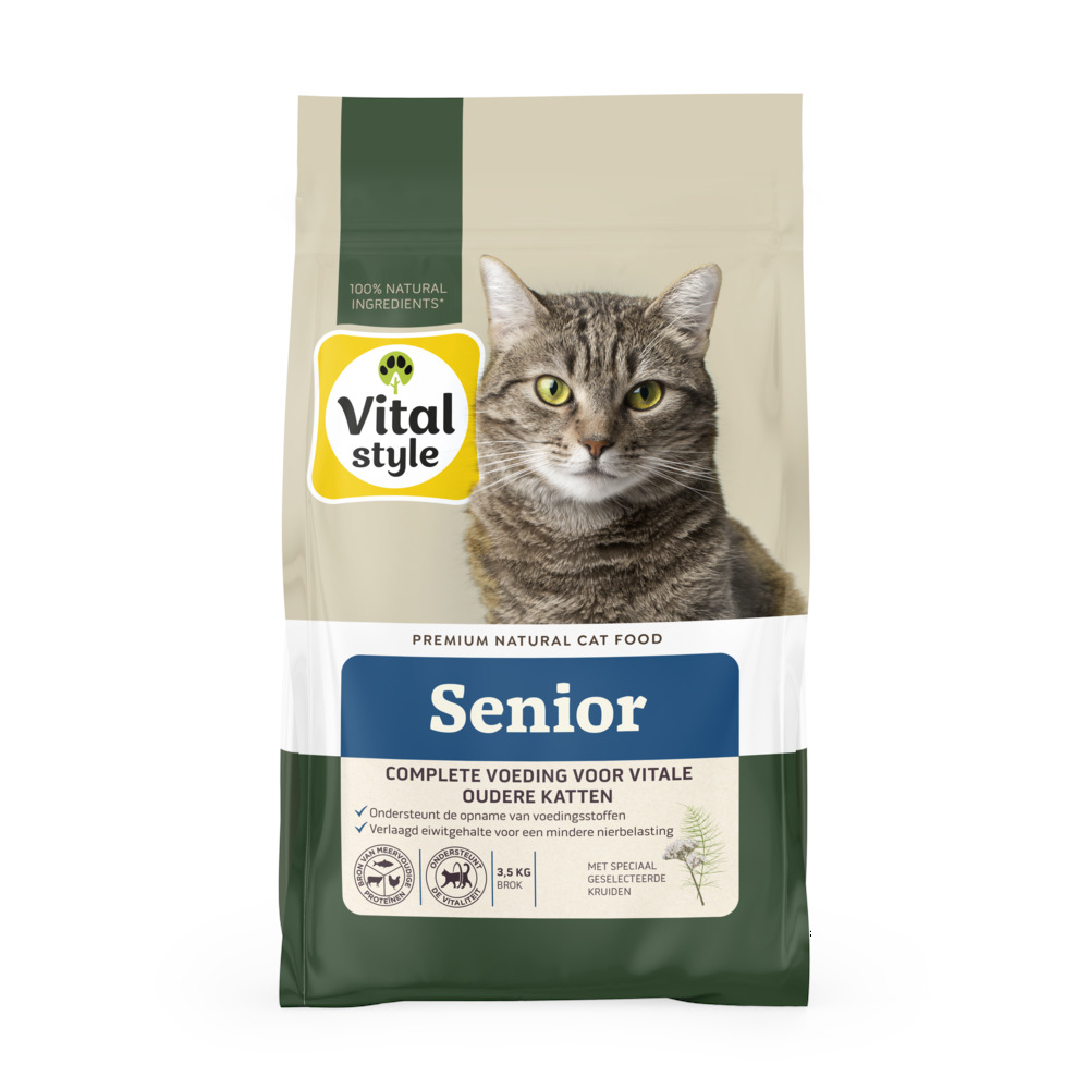 Vitalstyle Senior - Kattenvoer - 3.5 Kilogram - Kip, rund Vitalstyle Senior - Kattenvoer - 3.5 Kilogram - Kip, rund