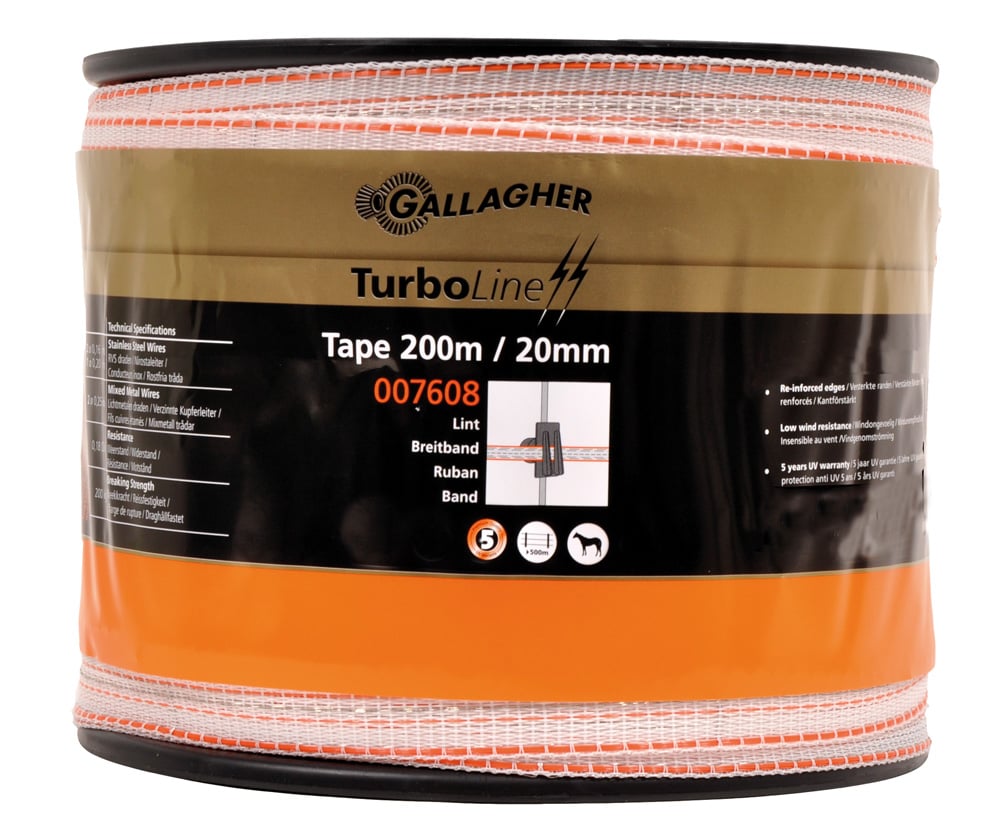 Gallagher TurboLine lint 12,5mm - 16.5 cm - 200 Meter - Wit - 2 cm - 20000 cm Gallagher TurboLine lint 12,5mm - 16.5 cm - 200 Meter - Wit - 2 cm - 20000 cm