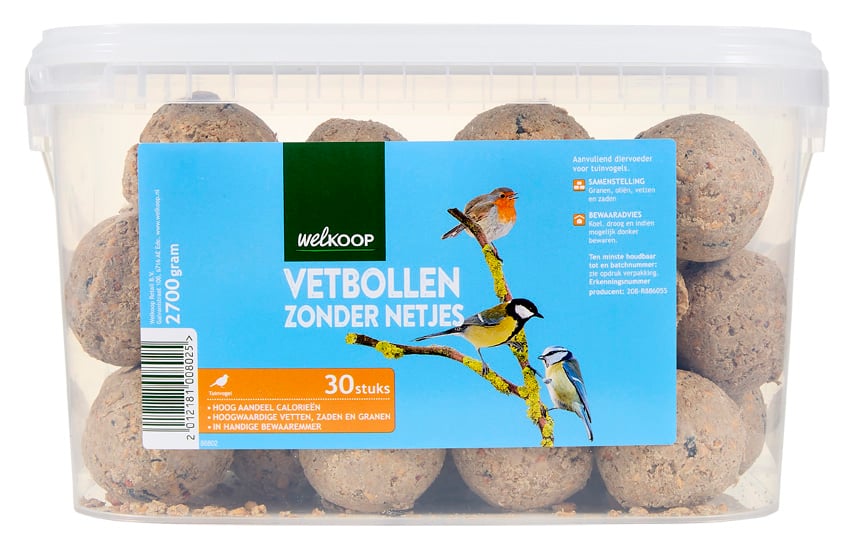 Welkoop Vetbollen zonder netje in emmer - Tuinvogelvoer - 30 Stuks - original